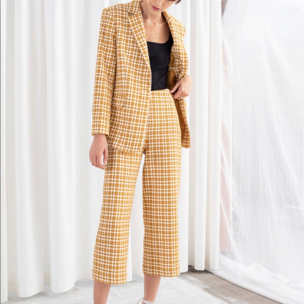 COPY - & other stories yellow cross stitch wide leg suit